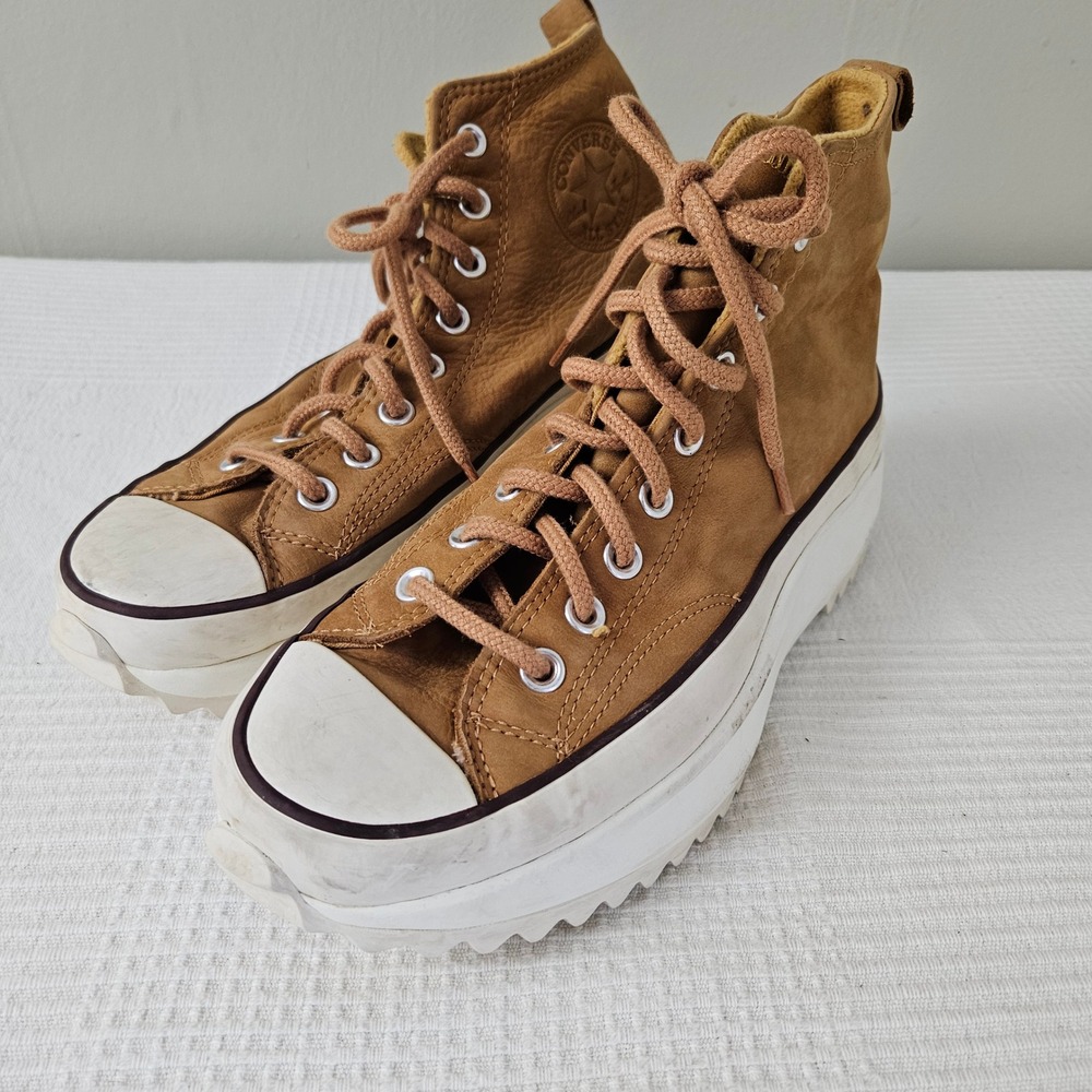 Converse Run Star Hike Fleece Lined Platform Leather High Top Sneaker Sz 9.5 Tan